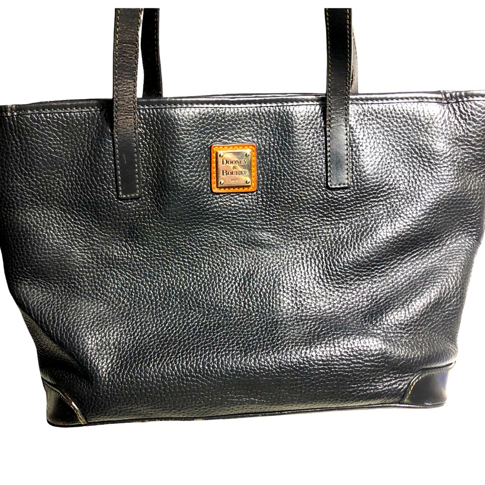 Dooney & Bourke Black Pebbled Leather Lexington Tote Bag Top Zipper